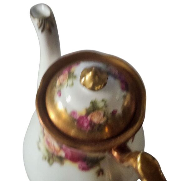 Royal Chelsea Golden Rose China Footed Coffee Pot Small England Nice - Picture 10 of 13